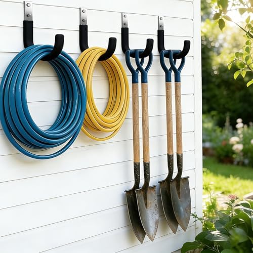 Hose Hanger Wall Mount, Heavy Duty Metal Garden Hose Holder with Screws,Hose Hook, Metal Water Hose Hangers Hose Rack Hose Reel for Outside, Indoor, Garage, Garden and Yard (4, Matte Black) - Image 7