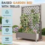 Resin Raised Garden Bed with Trellis and Wheels - Plasitc Planter Box with Trellis Outdoor with Drainage Holes & Water Monitor for Climbing Plants, Flower, Gray(61.2" H) - Image 5