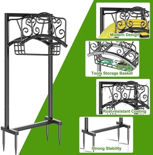 Garden Hose Holder - Upgraded Water Hose Holder Holds, Heavy Duty Metal Freestanding Hose Stand Sturdy, Detachable Garden Hoses Storage Rack for Outside Yard Lawn (Black) - Image 3