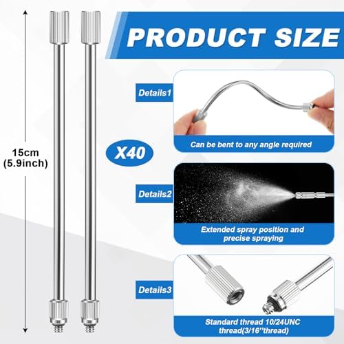 Yaocom 40 Pack Flexible Nozzle Extensions 5.9 Inch Brass Mist Rod for Mister Nozzles Bendable Copper Extended Pole 10/24 UNC Thread For Garden, Humidification, Outdoor Cooling, Dust Control - Image 2