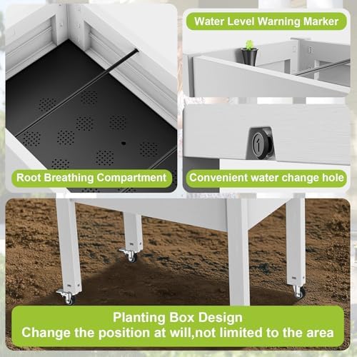 Raised Garden Bed with Legs, 28.9" Tall Elevated Garden Bed with Wheels, Drain Plug & Water Monitor Design, Outdoor Planter Box for Plants Vegetables Flowers Fruits(Ashen) - Image 5