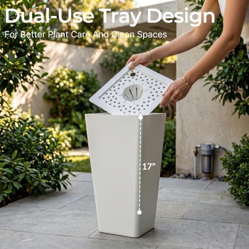 KOL Planters for Outdoor Plants, 20 Inch Tall White Plant Pots, 2 Pack - Image 2