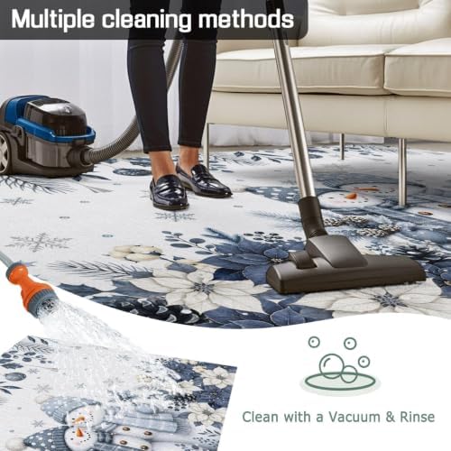 Christmas Floral 6x9 Waterproof Outdoor Rug with Non‑Slip Backing Country Blue White Poinsettia Snowmen Couple Machine Washable Deck Patio Rug Mat for Camping, RV, Garden, Balcony Pool - Image 6