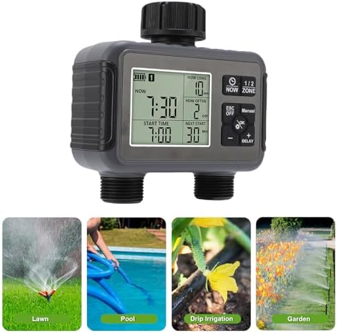 2 Zone Watering Timer with LCD Display, 3/4-1/2 Inch Faucet, Automatic Irrigation Timer for Outdoor Garden and Courtyard - Image 7