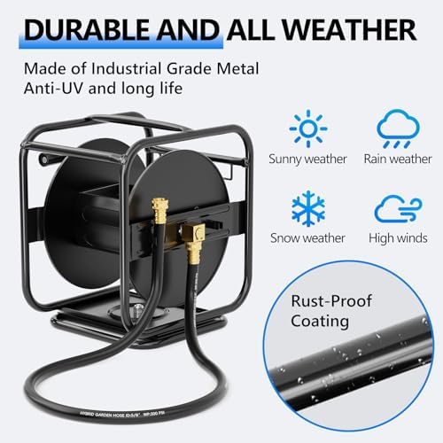 SPECILITE Metal Garden Hose Reel, 360° Rotation Frame, 75-100 FT, Black - Image 4