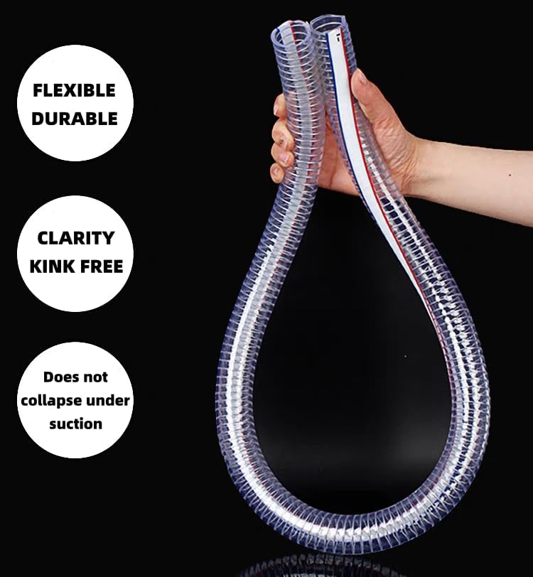 1 1/2" ID x 1 3/4" OD Heavy-Duty Steel Wire Vacuum Suction Hose, PVC High Pressure UV Chemical Resistant Thick Flexible Vinyl Tubing, Bilge Pump Hose, 32.8FT - Image 2