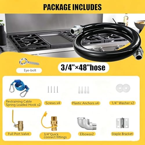 Safety System Kit, 3/4" id natural gas line hose, 48" commercial kitchen gas line hose, mobile gas connector hose kit with 2 elbow fittings, 3/4 gas flex line (48INCH-Black) - Image 5