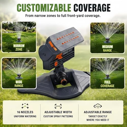 2026 Upgraded 16-Nozzle Oscillating Sprinkler, Auto Swing Adjustable Lawn Sprinkler, Turbo Mist System Wide Coverage for Garden & Yard (B) - Image 3