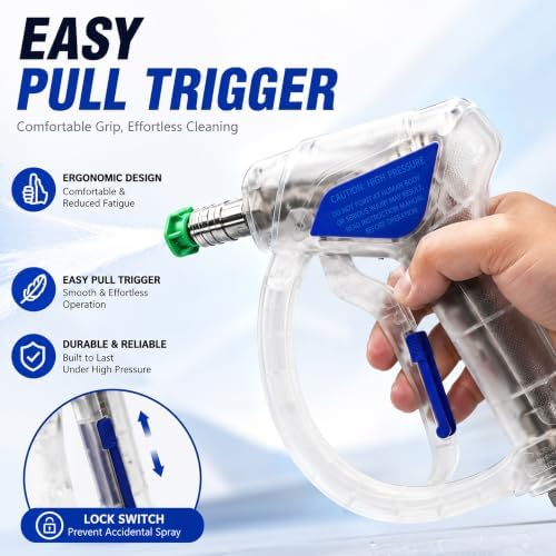 5000 PSI Pressure Washer Gun with Self-Locking Quick Connect, 360° Rotating 3/8" Plug, M22-14mm M22-15mm Adapters, 5 Nozzle Tips, High Pressure Short Power Washer Trigger Gun for Car Wash Cleaning - Image 4