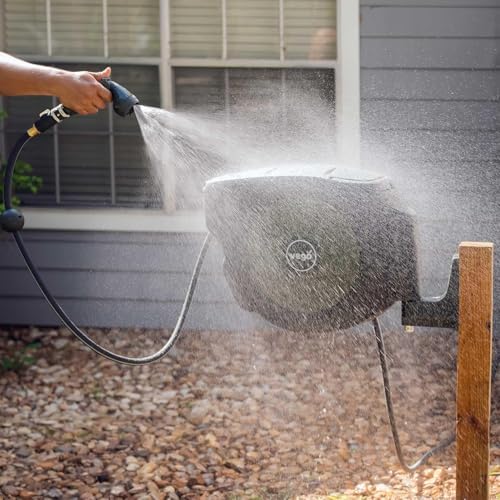Vego Garden Hose Reel Retractable 1/2" x 100ft Wall Mounted Hose Reel Automatic Rewind, Any Length Lock with 9 Patterns Sprayer Nozzle, Quick Connector and Adjustable shot Nozzle - Image 6