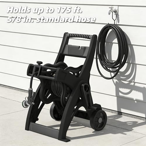175FT Hose Reel Cart, Garden Hose Reel Holder with Guide, Large Capacity, Durable Resin Outdoor Water Hose Reel with Wheels - Image 5