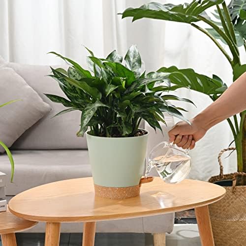 Plant Pots 6 PCS 5 inch Self Watering Planters High Drainage Flowers Pot for Indoor Outdoor Plants with Reservoir Tray and Watering Lip Gardening Planter Garden Flower Pots, Green (Pack of 2) - Image 2