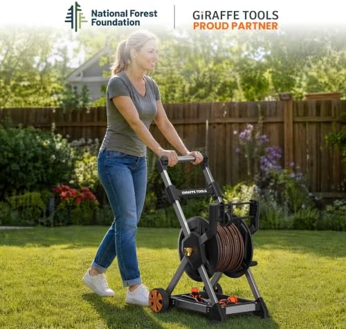 Giraffe Tools Garden Hose Reel Cart, 125FT 5/8" Hose Capacity, Heavy Duty Water Hose Reel with Wheels, 5ft Leader Hose, Retractable Hose Guide with Crank, for Yard Lawn Garage - Image 7