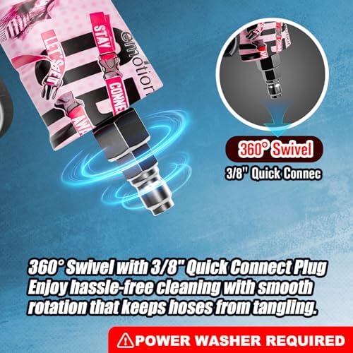 MP5S Pressure Washer Gun with Swivel - 3000 PSI High Pressure Spray Gun with 3/8" Quick Connect Plug Inlet, Foam Cannon Compatible Power Washer Handle for Car, Home & Outdoor Cleaning (Pink) - Image 5