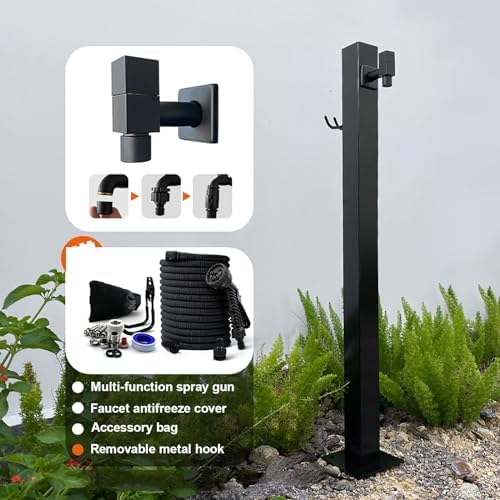 Garden Hose Holder Freestanding, Outdoor Stainless Steel Vertical Garden Water Column, Yard Antifreeze Cracking Floor Water Fountain with 10m Spray Gun & Hooks - Image 7