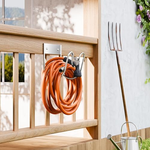 Stainless Steel Garden Hose Holder - Extra Large Heavy Duty Silver SS304 Wall Mounted Hanger for Water Hose, Extension Cords, Vacuum Lines, Anti-Rust (2 Pack) - Image 3
