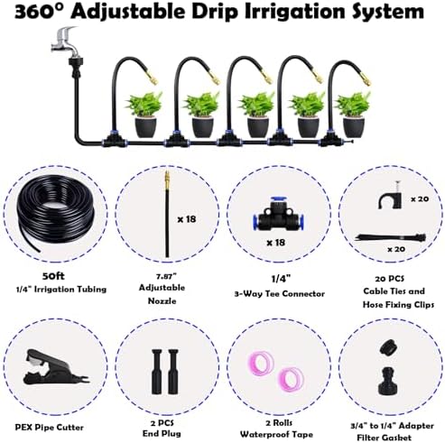 50ft Drip Irrigation System with 18pcs Misting Sprinkler Kit - Image 2