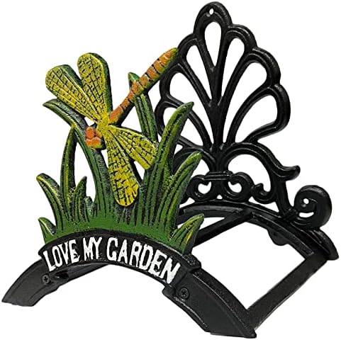 Decorative Garden Hose Holder, Hose Hanger, Heavy Duty Cast Iron Garden Yard Water Pipe Holds, Wall Mounted Hose Butler, Hose Rack Reel, 50FT 75FT 100FT Water Hose Bulter Storage (Dragonfly) by EssenHome