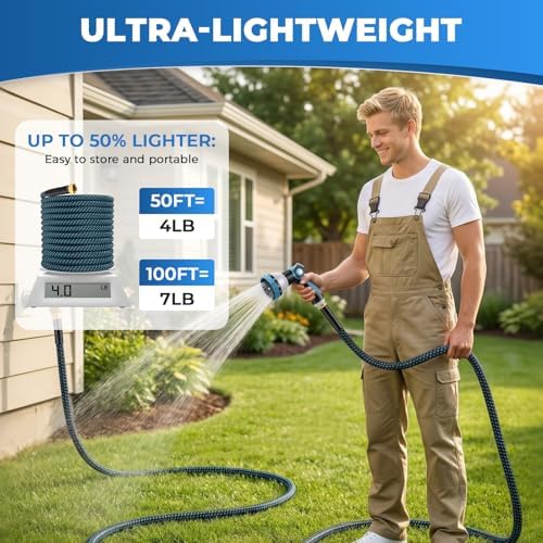 Non-Expandable Garden Hose – Ultra Lightweight & Leak-Proof Kink-Free Water Hose with 10-Function Spray Nozzle – Wear-Resistant Hybrid Hose for Yard, Lawn, Car Wash & Outdoor Use – 100 ft - Image 2