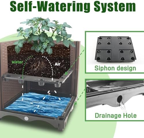 Quibbay Raised Garden Bed Planter Box with Trellis, 62.2" Self-Watering Tomato Planters for Climbing Plants Vine Flowers Outdoor Patio, Tomatoes Cage with Trellis Wheels for Outdoor, 1Pack - Image 3