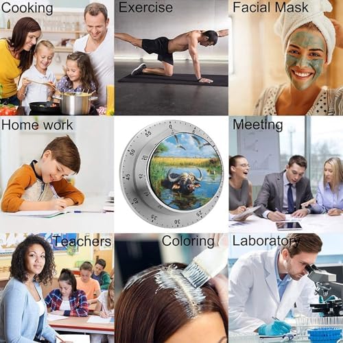 African Buffalo in Water Funny Timer 60 Minute Mechanical Clock Management Timers for Kitchen Work Training - Image 5