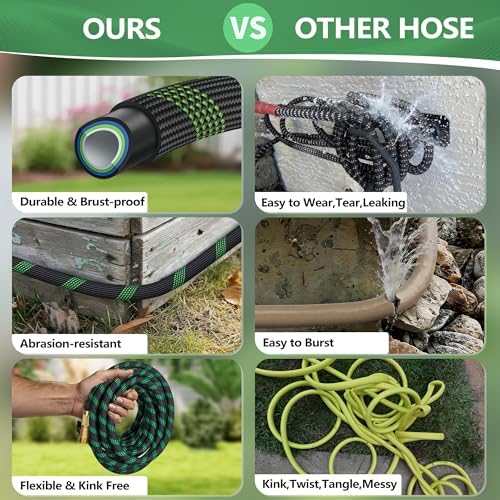 50 ft Garden Hose, 2026 Upgraded Lightweight with 3/4" Solid Brass Fittings, Ultra Durable No Kink Flexible Hose with 10-Function Nozzle, Leak-Free All-Weather for Yard, Lawn - Image 6