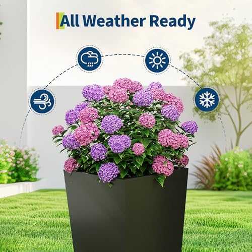 Garvee 30" Tall Planters Set of 2, Outdoor & Indoor Black Planter Pots, High Front Porch Planter Pots with Drainage Holes & Water Level Monitor & Inner Bucket, Black - Image 3