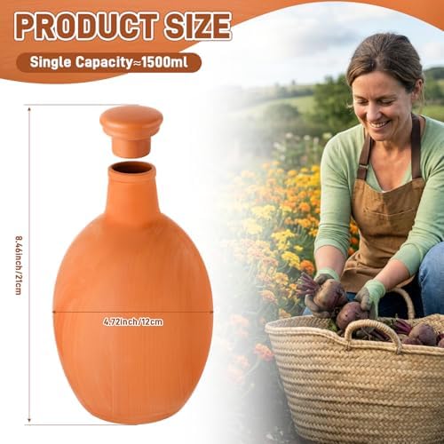 4 Pcs Large Terracotta Watering Pots 50 oz Ollas Self-Watering Pots with Lids Terracotta Watering Globes Bulk Plant Irrigation System for Indoor Outdoor Plants Garden Beds - Image 2