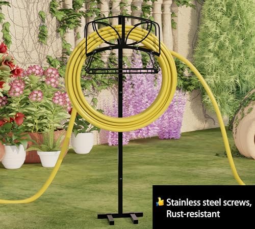 Fire Beauty Garden Hose Holder with Storage Basket,Heavy-Duty,80+ lb Capacity,Rust-Proof Stainless Steel,Organizes 150ft Hose for Patio&Yard,Leaf Design - Image 4