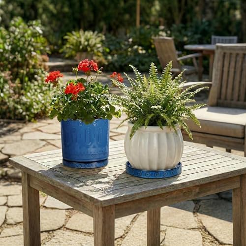 Eightpot Plant Water Catcher Tray 7.5 Inch, 2 Pack Ceramic Plant Saucer for Indoor Outdoor, Round Plant Plates to Catch Water, Modern Plants Drainage Tray, Decorative Plants Dish, Blue - Image 7
