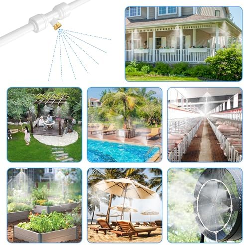 Misting Systems White, Outside Patio Misters, 100FT Misting Cooling System+30 Brass Mister System+2 PE Antioxidant Adapters 3/4"+2 Tee Adapters+2 90 Degree Elbows for Pasture&Garden&Gazebo (White) - Image 6