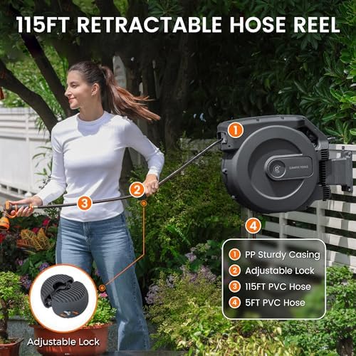 Giraffe Tools Retractable Garden Hose Reel 5/8"115FT Wall Mount Auto Rewind - Image 5