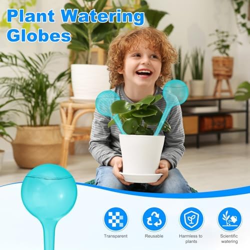 M METERXITY 3-Pack Plant Watering Globes, 10.5 Inch Plastic Spherical Self Watering Planter Insert for Indoor/Outdoor Pots, Self Water Devices Decorative Garden Stake [Lake Blue] - Image 2