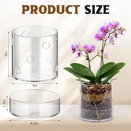 2 Pcs 4 Inch Clear Acrylic Orchid Planter Pot with 360° Round Holes & Tray - Image 2