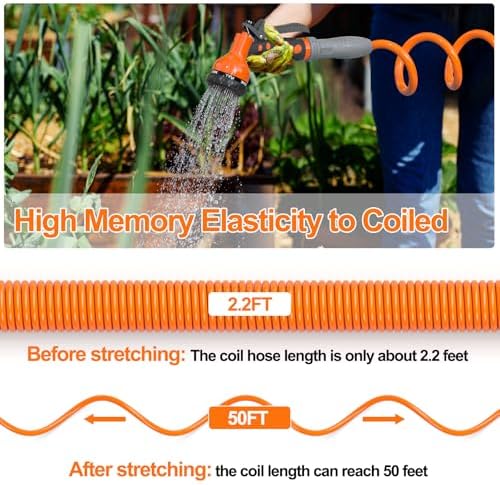 SPECILITE 3/8" Lightweight Coil Garden Hose 50 FT, EVA Flexible Water Hose - Image 2