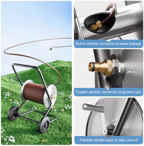 Heavy Duty Water Hose Reel Cart, Portable Garden Hose Holder with Large Capacity Spool, Industrial Metal Construction for Outdoor Watering, Car Wash, Yard Cleaning - Image 4