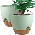 UOUZ 12inch 2Pack Large Self Watering Planters, Plastic Plant Pots with 60oZ Removable Deep Reservoir and Multi Mesh Drainage Holes for Indoor Outdoor Garden Plants and Flowers, Green with Brown by UOUZ