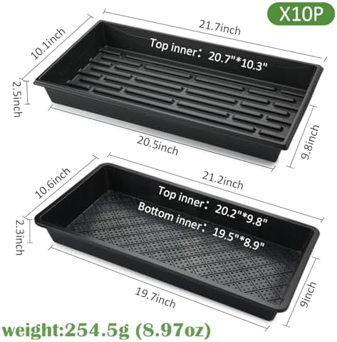 RooTrimmer 10 Pack 1020 Trays and 10 Pack 1020 Mesh Bootom Trays, 20'' x 10'', Heavy Duty Propagation Flats for Microgreens, Seed Starting, Soil Blocks, Hydroponics & Wheatgrass (10 Sets) - Image 3