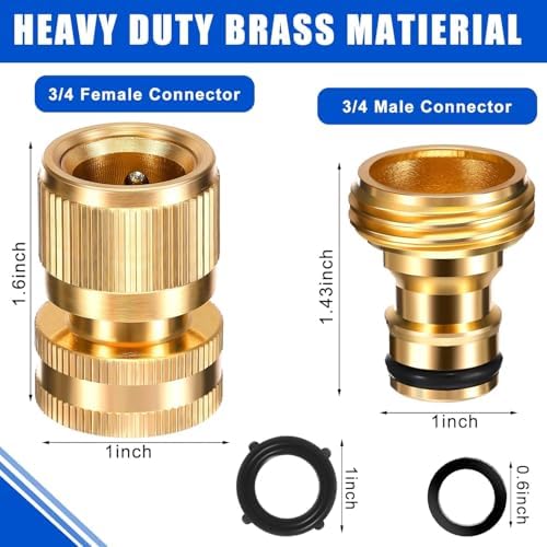 Therwen 10 Sets Garden Water Hose Quick Connector 3/4'', Brass Color - Image 2