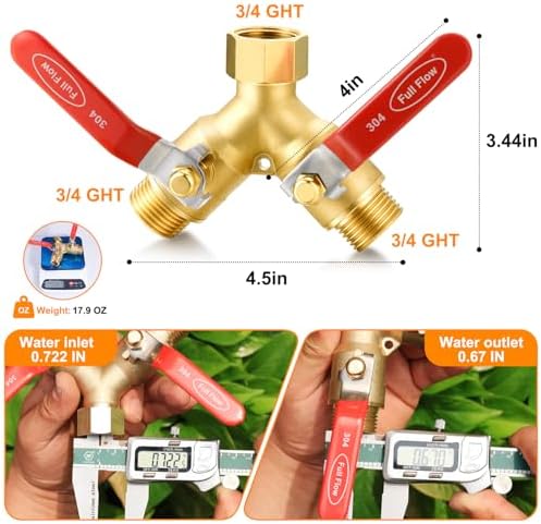 SIGURANTA 2 Way Hose Splitter Heavy Duty Brass Y Valve Garden Faucet 1 Pack - Image 2