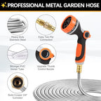 Metal Garden Hose 50 ft with 10 Function Sprayer Nozzle, Lightweight Stainless Steel Water Hose with 3/4" Solid Fittings, Flexible Kink Free Leak Proof for Yard, Patio, Outdoor & Car washing - Image 2