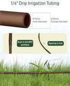 1/4" Drip Irrigation Tubing with 6" Emitter Spacing, (650 Ft Roll) Hydroponics Dripline with Built-in 0.5 GPH Dripper, Saving 80% Water, Drip Line for Garden Irrigation and Raised Beds (Brown) - Image 3