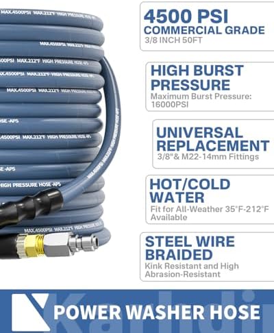 Pressure Washer Hose 50FT 3/8" ID Steel Wire Braided Swivel Quick Connector - Image 2