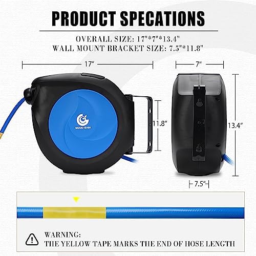 G GOOD GAIN Air Hose Reel Retractable 3/8 in x 50 ft, Max 300PSI, Blue - Image 5