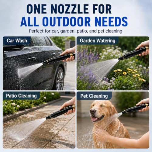 High Pressure Hose Nozzle, Power Washer Nozzle with Multiple Spray Patterns & Booster, Heavy Duty Metal Pressure Washer Hose Attachment for Car Wash, Patio, Garden Watering & Pet Cleaning(2 Pack+20m) - Image 4