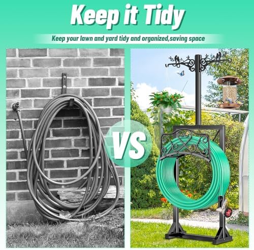 Garden Hose Holder, Freedstanding Heavy Duty Garden Water Hose Holder Stand with 2 Shepherds Hooks, Detachable Metal Hose Storage Hanger Rack for Outside Yard Lawn Farm - Image 5