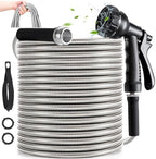 YXT&BEYOND 50 FT Garden Hose - 304 Stainless Steel Lightweight Water Hose w/ 10-Pattern Spray Nozzle - 360° Swivel Fittings, Flexible Metal Garden Hose for Yard Outdoor, Leak-Proof Kink Free by Unknown
