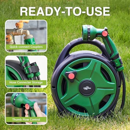 1/2" x 50FT Retractable Garden Hose Reel，With 10 Patterns Spray Nozzle，Portable Heavy Duty Garden Hose Holder for Garden Watering，Car & Patio Washing，Pet Cleaning（Green） - Image 5