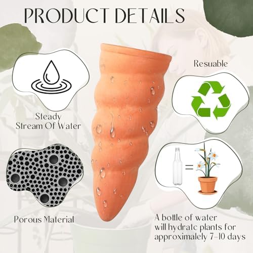 Baderke 6 Sets Plant Watering Stake Devices Include Terracotta Self Watering Spikes and 500 ml Plastic Wine Bottles for Vacation Indoor Outdoor Plant - Image 4