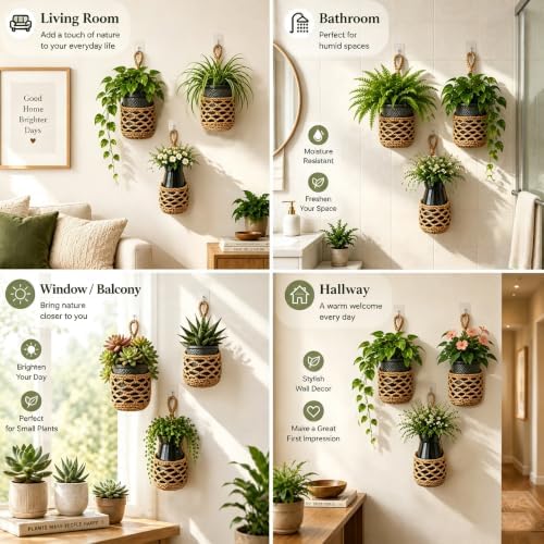 ESOW Hand‑Woven Macrame Wall Hanging Planters with Plant Pots, 3 Pack - Image 4
